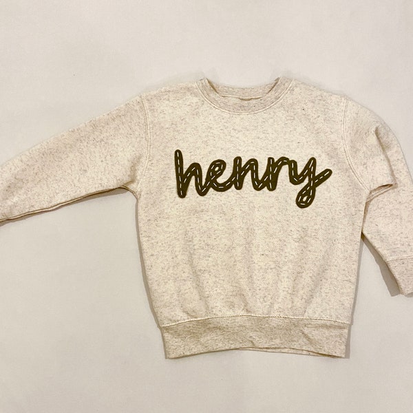 Felt Name Sweatshirt, Custom Hand-Embroidered Shirt, Hand Stitched Kid's Shirt, Personalized Handsewn Name shirt, Personalized Name Crewneck