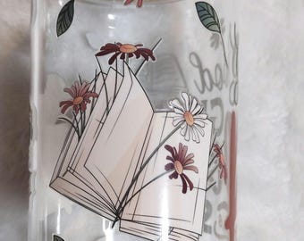16oz Glass Can Cup: Spicy Book Lover Iced Coffee Cup with UVDTF Decal