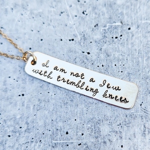 Not a Jew with Trembling Knees Bar Necklace | Jewish Pride Gift for Her | Stand with Israel Jewelry | Zionist Necklace | Israel Donation