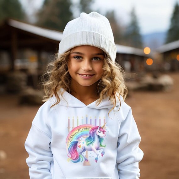 Believe in Miracles Rainbow Unicorn Hanukkah Youth Heavy Blend