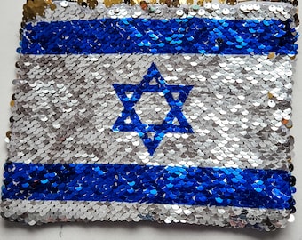 Israeli Flag Pouch | Sequined Secret Message Cosmetic Bag | Jewish Teen Gift | Israel Pride Pencil Case | Afikomen Matzah Bag