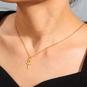 Ankh Cross Necklace | Egyptian Symbol of Life | Spiritual Jewelry | Stainless Steel Pendant Necklace | Luck Amulet | Women & Men | 45 + 5cm.