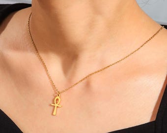 Ankh Cross Necklace | Egyptian Symbol of Life | Spiritual Jewelry | Stainless Steel Pendant Necklace | Luck Amulet | Women & Men | 45 + 5cm.