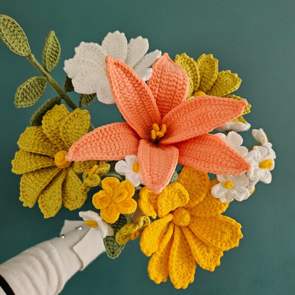 Bouquet de fleurs, fleurs éternelles, fait main, décoration intérieure, idée cadeau anniversaire, fête des mères, fait au crochet,