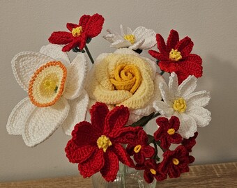 Bouquet de fleurs,fait main, décoration intérieure, idée cadeau,cadeau anniversaire,fête des mères,fleurs au crochet, bouquet au crochet