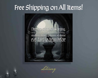 Raven's Gaze: Deep into Darkness Canvas Wall Art Print, Gothic Window Moonlight Poe Quote, Edgar Allan Poe Decor