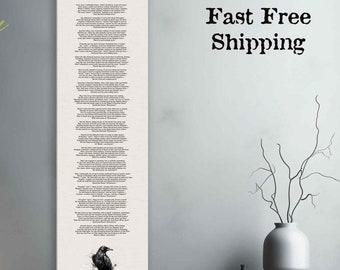 Edgar Allan Poe The Raven Poem Wall Art - 12x40 Canvas Print with Raven Illustration - Gothic Literary Decor