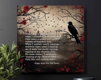 Edgar Allan Poe El cuervo lienzo arte de pared para amantes de los libros, librería, poesía
