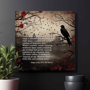 Edgar Allan Poe The Raven Canvas Wall Art dla miłośników książek, Bookish, Poezja