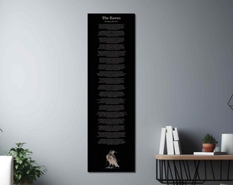Edgar Allan Poe, The Raven Canvas Wall Art - Gifts for Book Lovers, Gifts for Poetry Lovers, Narrow Wall Art