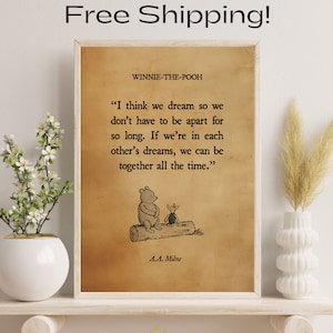 Encantador póster de Winnie the Pooh: obra de arte nostálgica de la amistad con el conmovedor mensaje de A.A. Cotización de Milne para decoración de guardería y baby showers