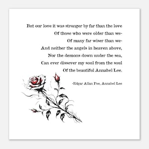 Edgar Allan Poe, Annabel Lee Matte Papier Poster - Gothic Art, Rose Art für Buchliebhaber, Poesie