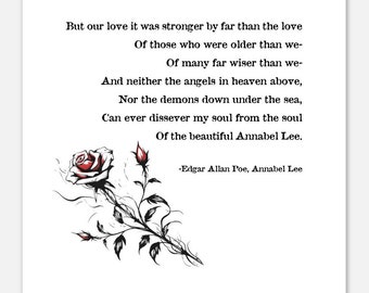 Edgar Allan Poe, Annabel Lee Matte Paper Poster - Goth Art, Rose Art for Book Lovers, Poetry