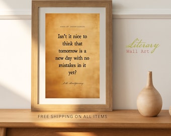 Cita de Ana de las Tejas Verdes de L.M. Montgomery "Mañana es un nuevo día" Arte de pared con impresión de libro vintage