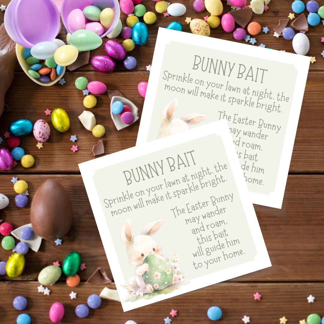 Easter Bunny Bait Sticker, Printable Gift Tag Basket Stuffer, Cookie ...