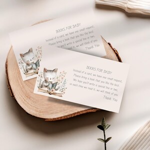Insteekkaart verzoek babyshower, minimalistisch eenvoudig ontwerp, lezen kat kitten aanpasbaar klassiek neutraal passend bij uitnodiging