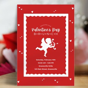 Vintage Cupid Valentine Brunch Invitation, Editable Canva Template (Digital Download)