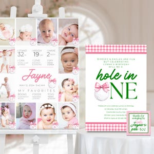 Golf Themed Birthday Party Invite For Kids Invitations, Printable Milestone Board for 1st Bday, Editable Par-Tee Favor Tag Thank You Card