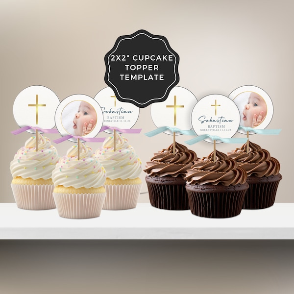 Baptism Cupcake Toppers | Christening Party Favors Ideas | Printable Gold Cross Cupcakes Topper | 1st Holy Communion Keepsake Baptisms Decor