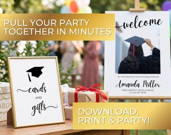 Minimalist Graduation Party Decorations Bundle, Editable Welcome Sign (Digital Download)