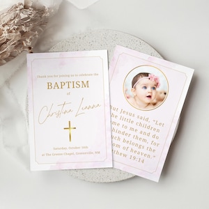 Gebetskarte Taufe Andenken, personalisiertes Taufgeschenk, druckbares rosa Aquarell Widmungsdekor, benutzerdefiniertes Namenstag Dankeschön