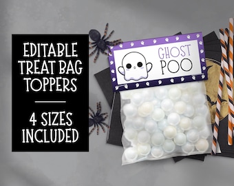 Editable Ghost Poop Halloween Bag Topper, Party Favors (Digital Download)