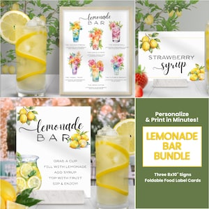 Limonade Bar Schild Abschlussfeier, benutzerdefiniertes druckbares Getränkestationsdekor, DIY-Menüanleitung, Etikett für Zutaten, bearbeitbares Lemon-Ade-Schild