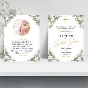 Greenery Baptism Prayer Card Template, Instant Download, Editable Bookmark Keepsake, Printable Favor, Personalized Unisex Gender Neutral