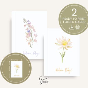 Tarjeta de bienvenida para bebé imprimible para nuevos padres, tarjeta de bienvenida, flor del mes de nacimiento de julio, nenúfar de acuarela, regalo para recién nacido.