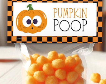 Editable Pumpkin Poop Bag Topper, Classroom Party Snacks, Halloween Favors, Printable Bag Toppers Treat Bag Birthday Favor for Guests