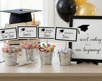 Graduation Candy Bar Bundle Editable Canva Template, High School Graduation Party Decor, Candy Buffet Labels, Grad Party Signs Set