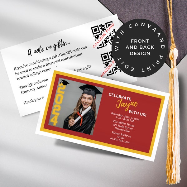Graduation Party Insert Card Template | Grad Invitation Enclosure | Editable Instant Download | Class of 2024 Information Card School Color