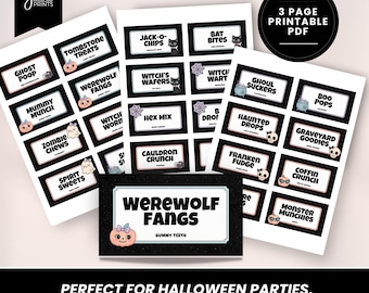 Halloween Candy Tags: Printable Food Tent Party Decor with Welcome Sign (PDF Download)
