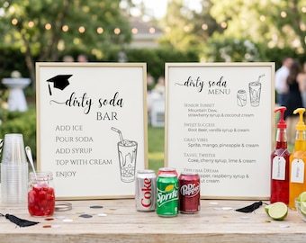 Editable Dirty Soda Bar Menu & Sign for Graduation Party | Graduation Soda Bar Drink Station Template