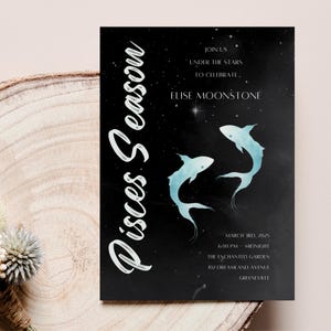 Geburtstagseinladung Fische, druckbare Flyer Vorlage, anpassbares Sternzeichen-Design, Fun Event Karten-Download, digitales schickes Schild-Design für Mädchen