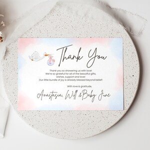 Baby Shower Thank You Place Card: Editable Stork Design (Digital Download)