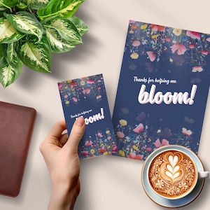 Etiqueta de presente de fim de ano, cartão de agradecimento para impressão, presente de agradecimento personalizado para professor, cartão de agradecimento para fonoaudiólogo, Bloom