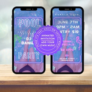 Pool Party Digital Invitation Electronic Invite, Animated Summer Swimming Party Itinerary Template, Instant Download, Video Announcement