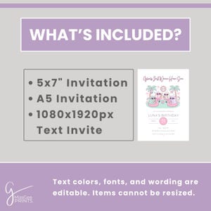 What's included? 5x7" Invitation, A5 Invitation, 1080x1920px Text Invite are included. Text colors, fonts, and wording are editable. Items cannot be resized.