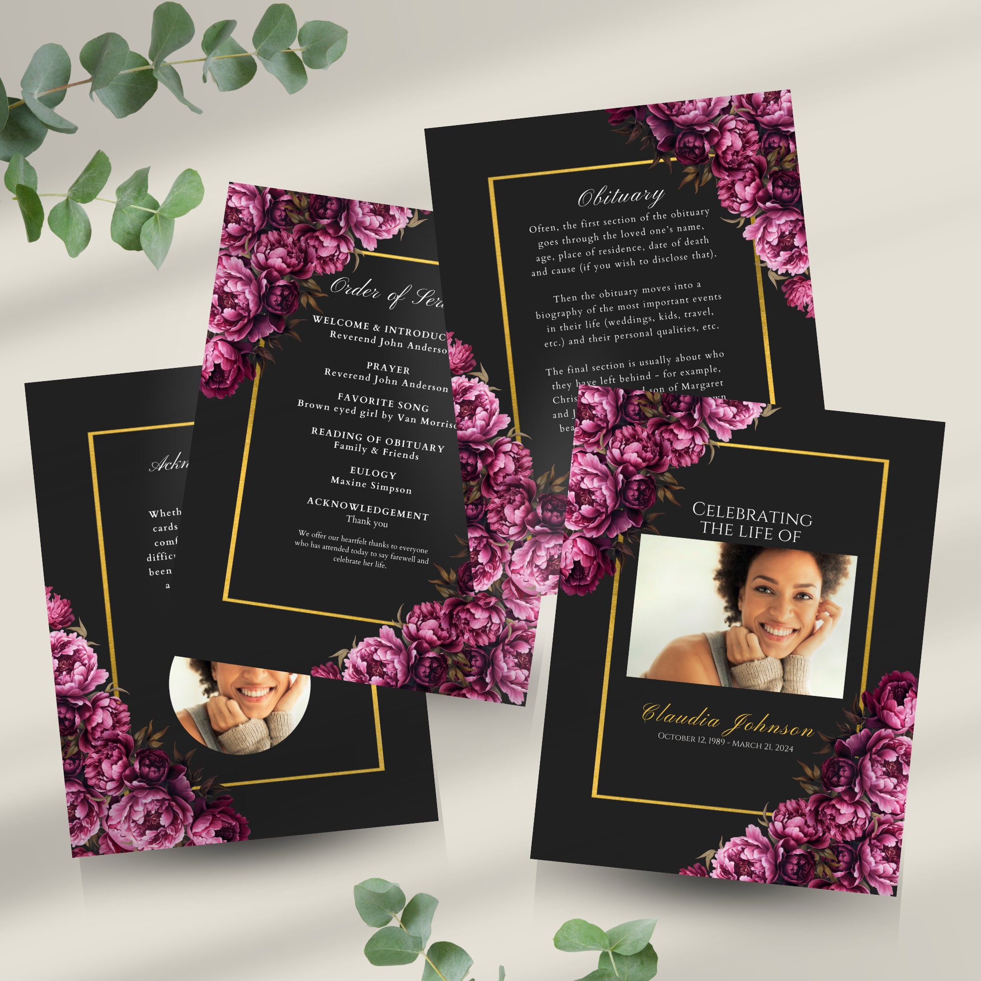 Printable Funeral Memory Bundle Memorial Program Template in Loving Memory Suite Celebration of ...