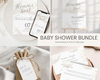 Heaven Sent Baby Shower Printable Set: Cloud Theme Decorations (Digital Download