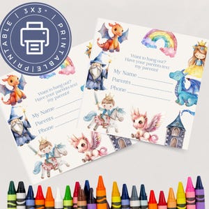 子供向けプレイデートカード、印刷可能な連絡先カード、子供向けの連絡を保つ夏の名刺、プレイデートの招待状、年末情報