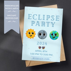 2024 Solar Eclipse Invite | Moon and Stars Theme | Viewing Party Printable Decorations DIY Instant  April 8 Path of Totality Evite Animate