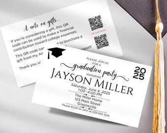 Graduation Party Invitation Enclosure Template, Custom Insert Details Card, Editable Printable Grad Announcement, School Colors QR Code Card