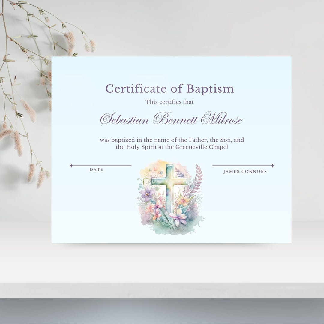 Printable Baptism Certificate Template, Child Dedication Certificates