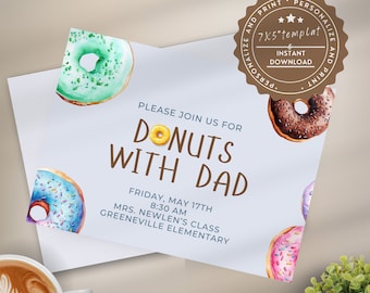 Invitación "Donuts con papá": Recaudación de fondos escolares, invitación a desayuno (Diseño digital imprimible)