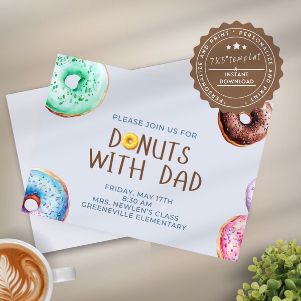 Dads Donut Party Invite | Father's Day Donuts With Dad Invitation Template |  Instant Download Father'S Day Event Fathers Day Celebration