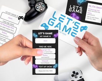 Kids Contact Info Exchange Card for Preteens, Personalized Gamertag Keep in Touch for Play Dates, Gamer Cards for Meetups, Virtual Invites