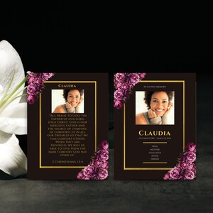 Modello modificabile di biglietto di preghiera funebre, biglietti commemorativi floreali, celebrazione della vita, ricordo commemorativo stampabile personalizzabile In Loving Memory