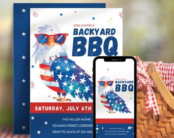 Patriotic BBQ Invitation: Editable Eagle Evite, 4th of July, Labor Day (Digital Download)